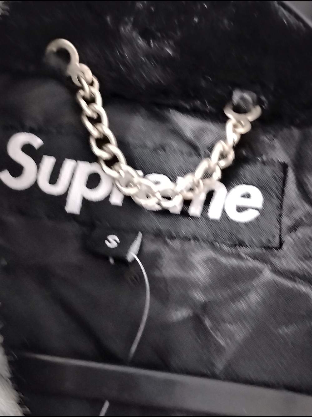 Supreme Black Faux Fur Jacket with White Trim Small - Picture 3 of 6